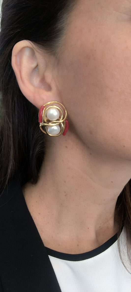 Pendientes perlas y coral mediterráneo