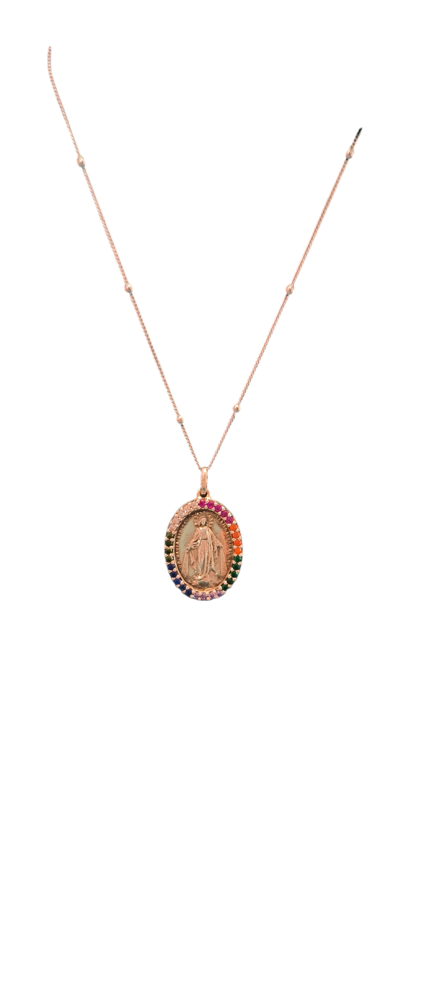 Cadena y medalla Virgen de la Milagrosa circonitas