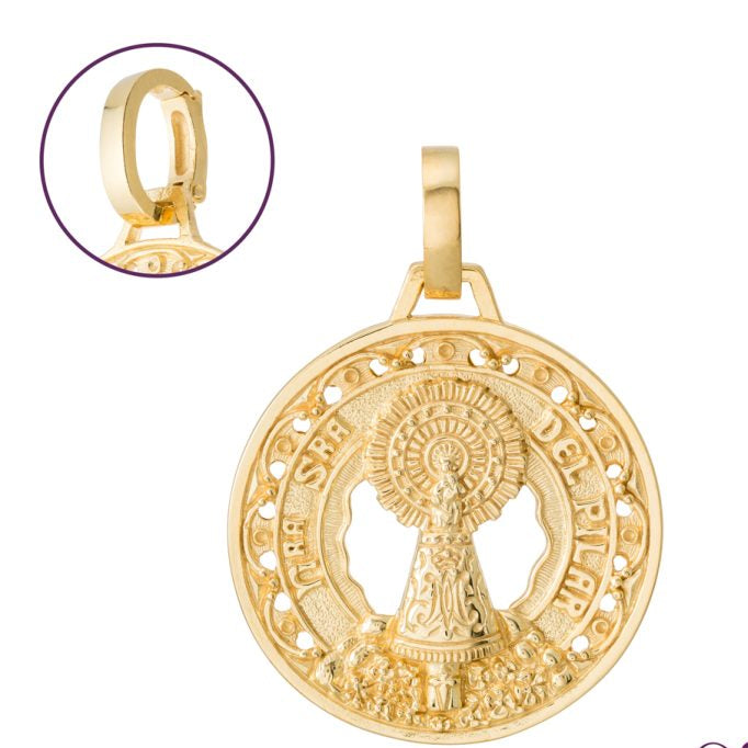 Large Virgin of El Pilar medal in gold-plated silver