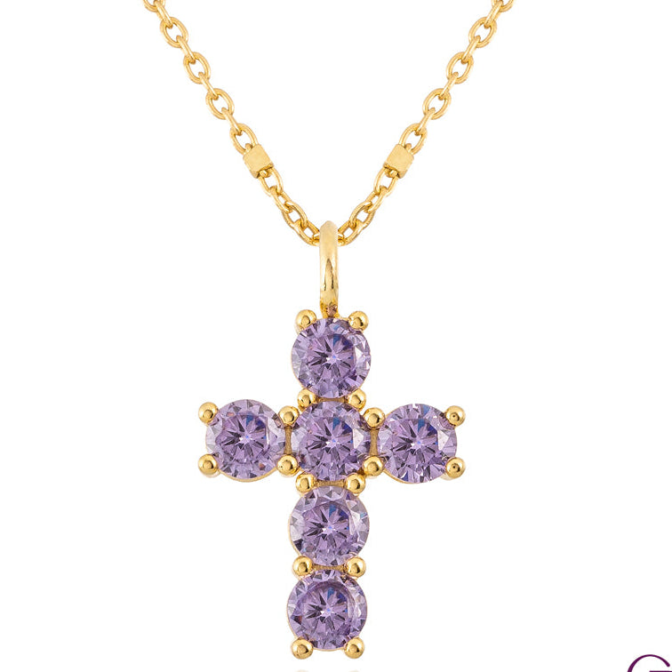 Gold-plated sterling silver cross with cubic zirconia