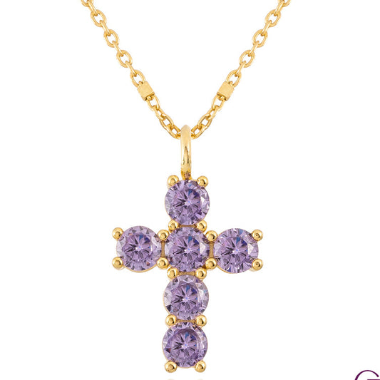 Gold-plated sterling silver cross with cubic zirconia