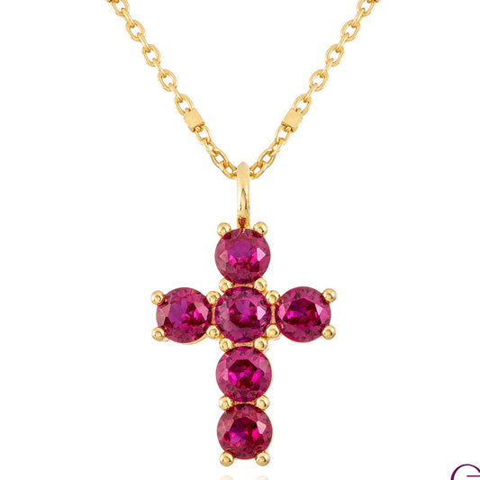 Silver cross with gold plating and ruby zircons